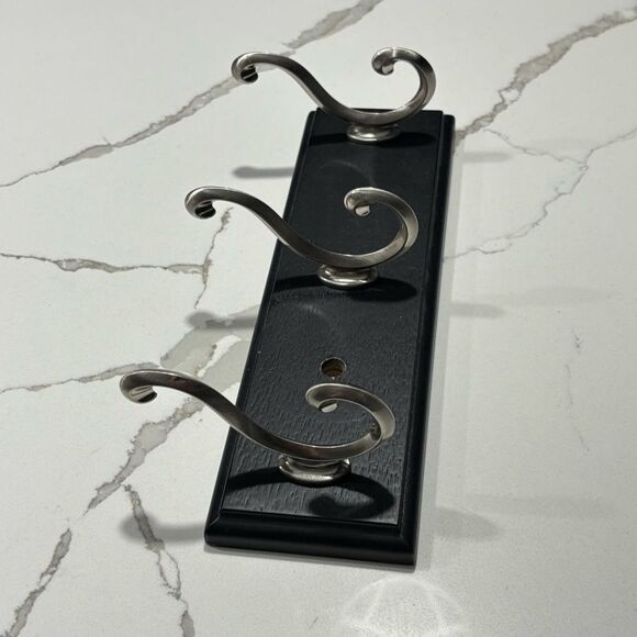 Black Decorative Scroll Die-cast Zinc Metal Silver 3-Hook Wall Hooks Fiberboard - Picture 1 of 10